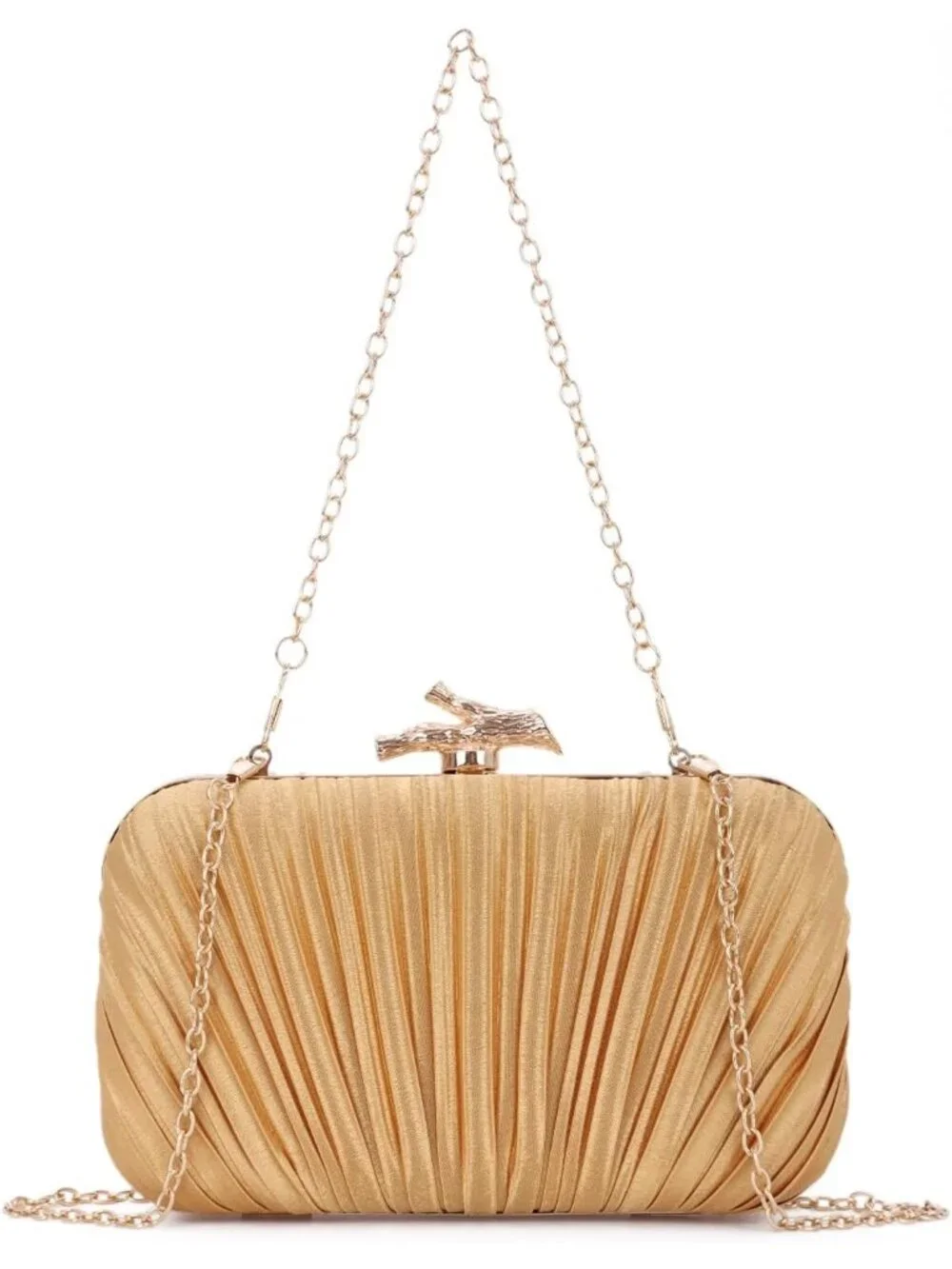 👜 Women's Dark Gold Evening Bag Pleated Clutch Bag with Chain for Wedding Party